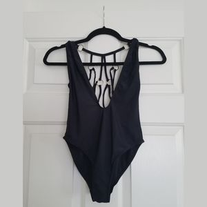 Black One-Piece Swimsuit With Gold Ring Detailing